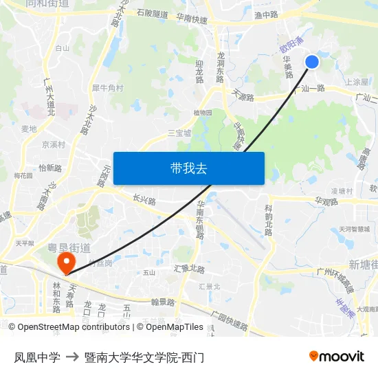 凤凰中学 to 暨南大学华文学院-西门 map