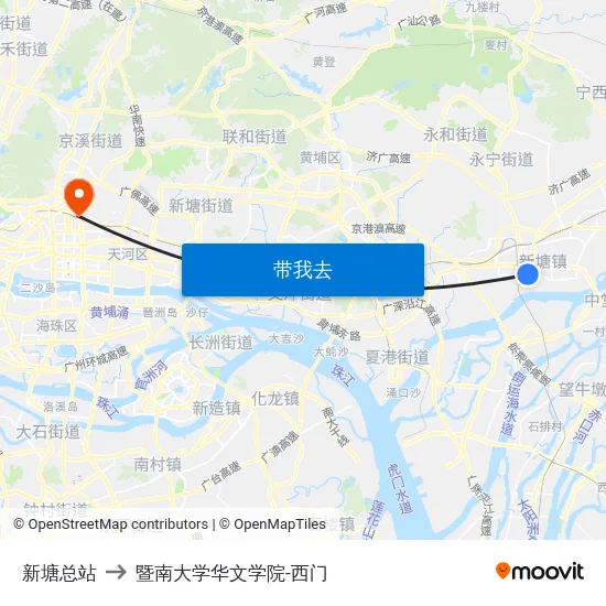 新塘总站 to 暨南大学华文学院-西门 map