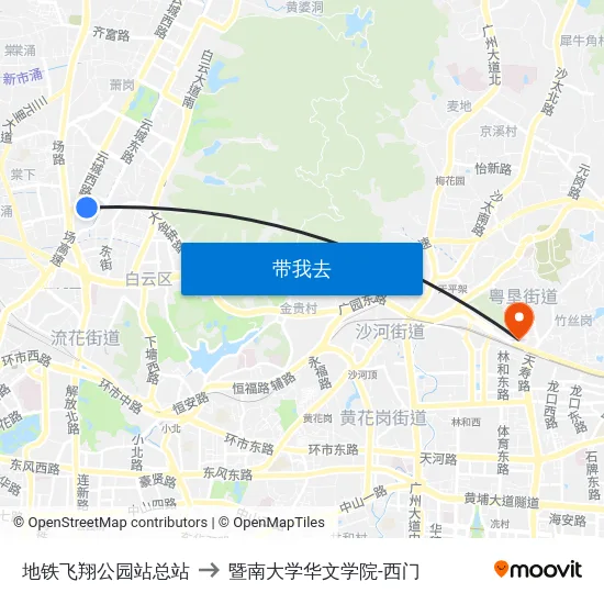 地铁飞翔公园站总站 to 暨南大学华文学院-西门 map