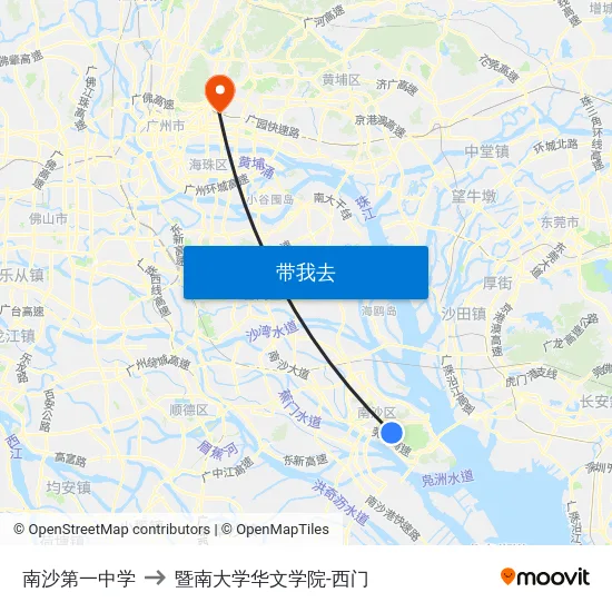 南沙第一中学 to 暨南大学华文学院-西门 map