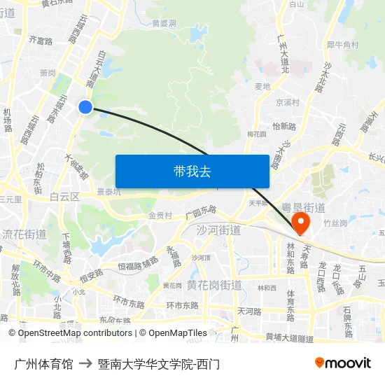 广州体育馆 to 暨南大学华文学院-西门 map