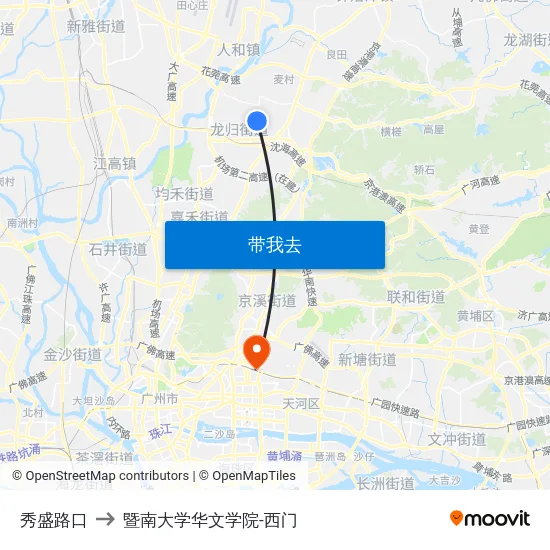 秀盛路口 to 暨南大学华文学院-西门 map