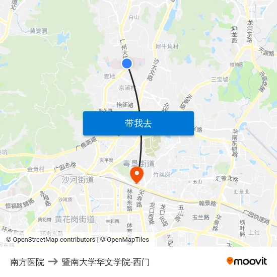 南方医院 to 暨南大学华文学院-西门 map