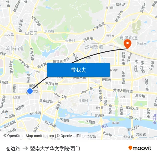 仓边路 to 暨南大学华文学院-西门 map
