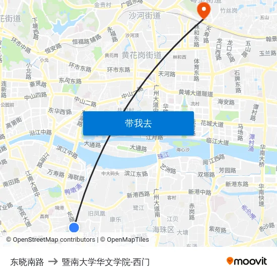 东晓南路 to 暨南大学华文学院-西门 map