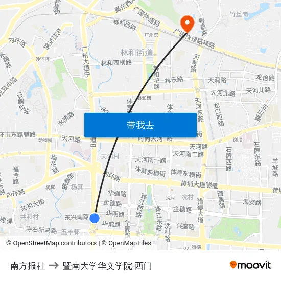 南方报社 to 暨南大学华文学院-西门 map