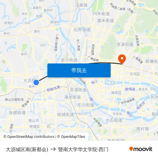 大沥城区南(新都会) to 暨南大学华文学院-西门 map