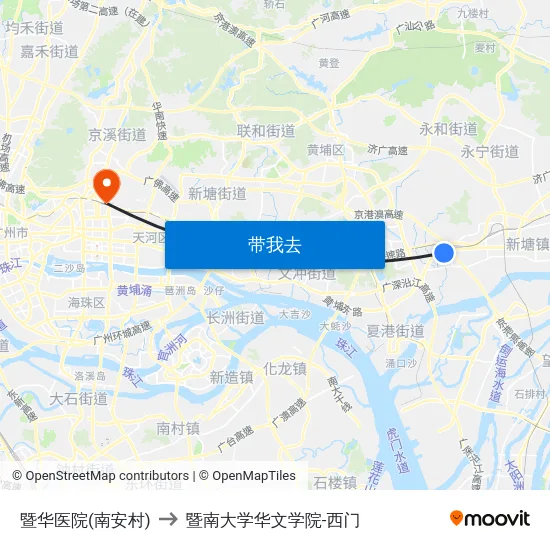 暨华医院(南安村) to 暨南大学华文学院-西门 map