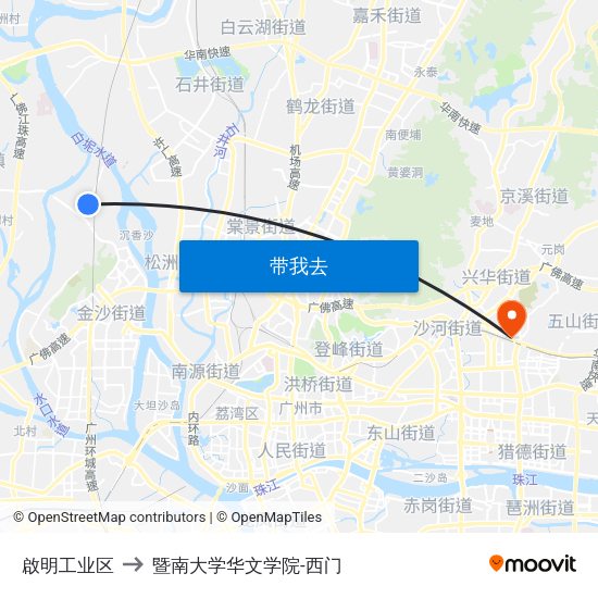 啟明工业区 to 暨南大学华文学院-西门 map