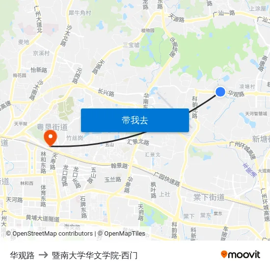 华观路 to 暨南大学华文学院-西门 map