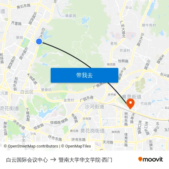 白云国际会议中心 to 暨南大学华文学院-西门 map