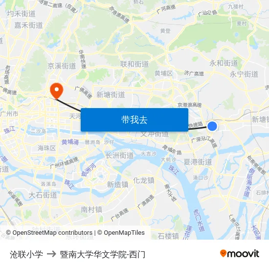 沧联小学 to 暨南大学华文学院-西门 map
