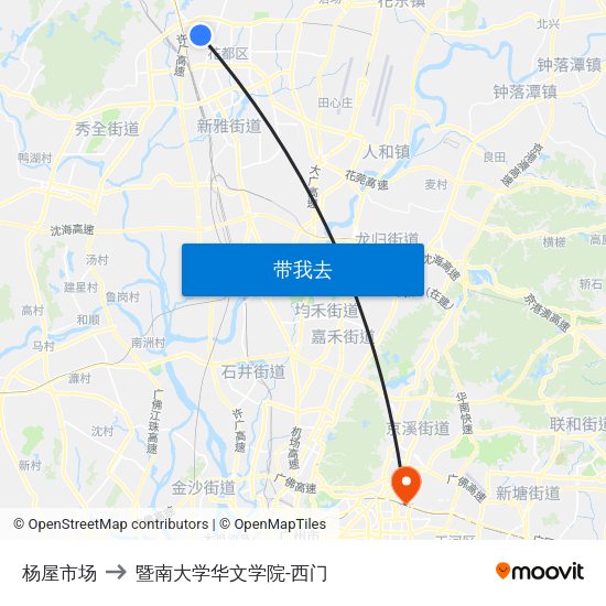 杨屋市场 to 暨南大学华文学院-西门 map