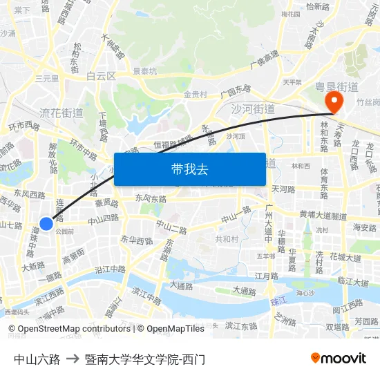 中山六路 to 暨南大学华文学院-西门 map