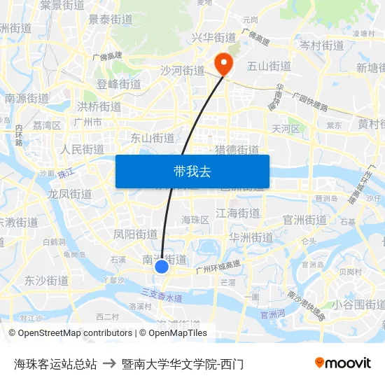 海珠客运站总站 to 暨南大学华文学院-西门 map