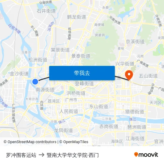 罗冲围客运站 to 暨南大学华文学院-西门 map