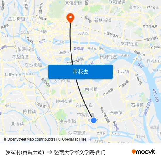 罗家村(番禺大道) to 暨南大学华文学院-西门 map