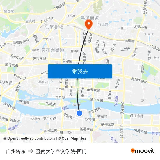 广州塔东 to 暨南大学华文学院-西门 map