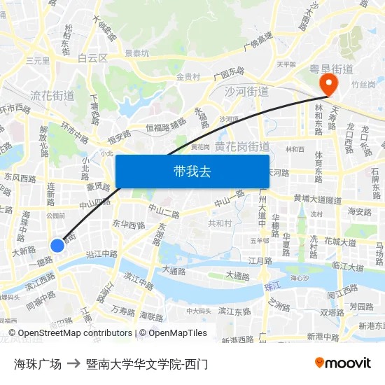 海珠广场 to 暨南大学华文学院-西门 map