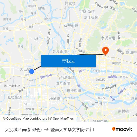 大沥城区南(新都会) to 暨南大学华文学院-西门 map