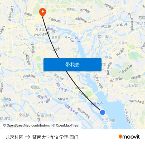 龙穴村尾 to 暨南大学华文学院-西门 map