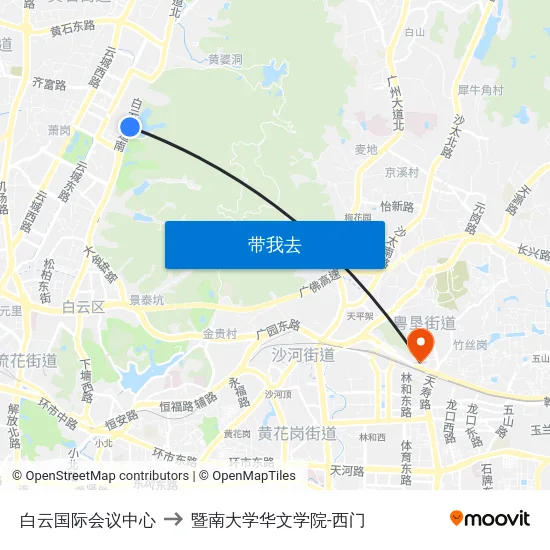 白云国际会议中心 to 暨南大学华文学院-西门 map