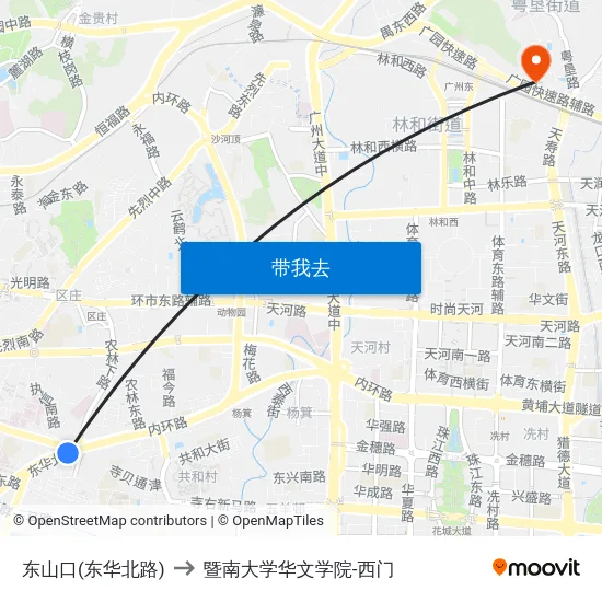 东山口(东华北路) to 暨南大学华文学院-西门 map