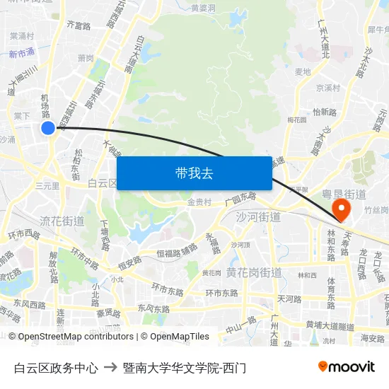 白云区政务中心 to 暨南大学华文学院-西门 map