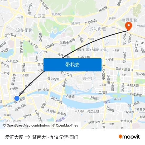 爱群大厦 to 暨南大学华文学院-西门 map
