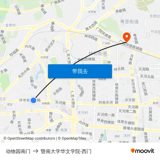 动物园南门 to 暨南大学华文学院-西门 map