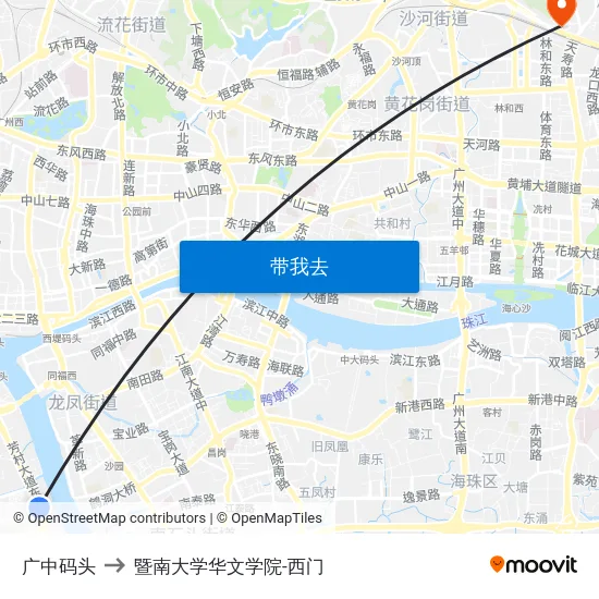 广中码头 to 暨南大学华文学院-西门 map