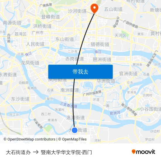 大石街道办 to 暨南大学华文学院-西门 map