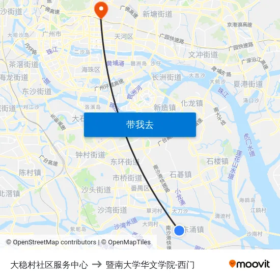 大稳村社区服务中心 to 暨南大学华文学院-西门 map