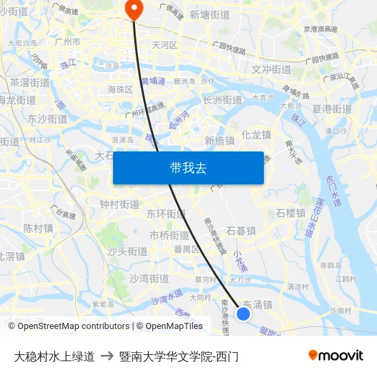 大稳村水上绿道 to 暨南大学华文学院-西门 map