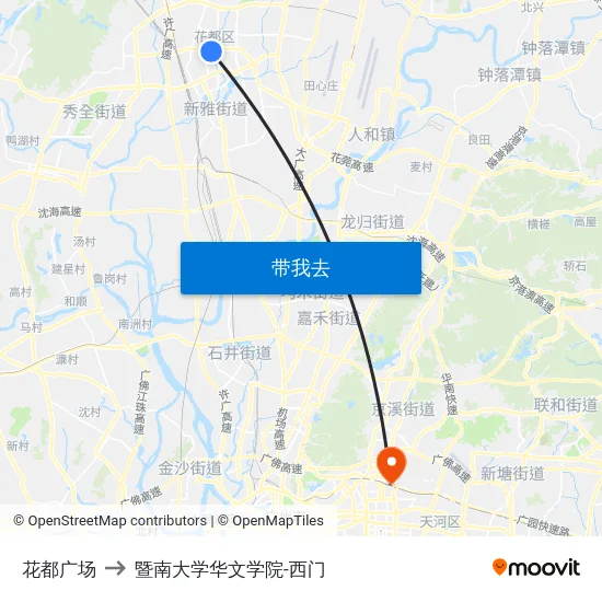 花都广场 to 暨南大学华文学院-西门 map
