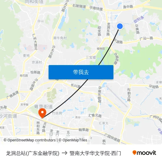 龙洞总站(广东金融学院) to 暨南大学华文学院-西门 map