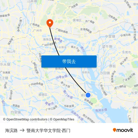 海滨路 to 暨南大学华文学院-西门 map
