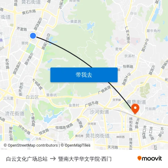白云文化广场总站 to 暨南大学华文学院-西门 map