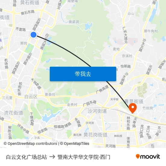 白云文化广场总站 to 暨南大学华文学院-西门 map