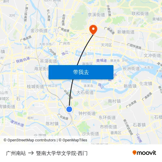 广州南站 to 暨南大学华文学院-西门 map