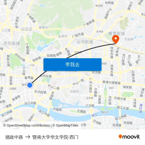 德政中路 to 暨南大学华文学院-西门 map