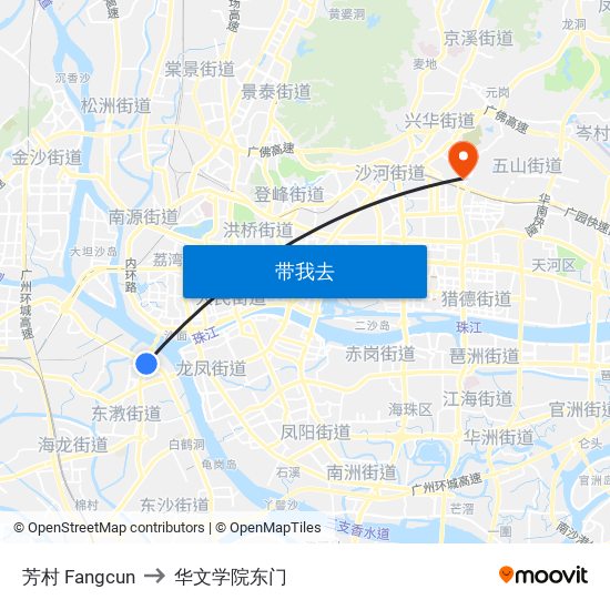 芳村 Fangcun to 华文学院东门 map