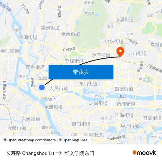 长寿路 Changshou Lu to 华文学院东门 map