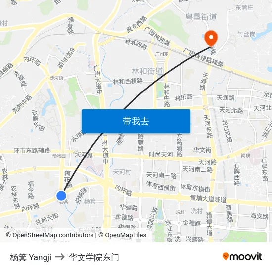 杨箕 Yangji to 华文学院东门 map