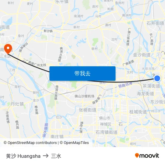 黄沙 Huangsha to 三水 map