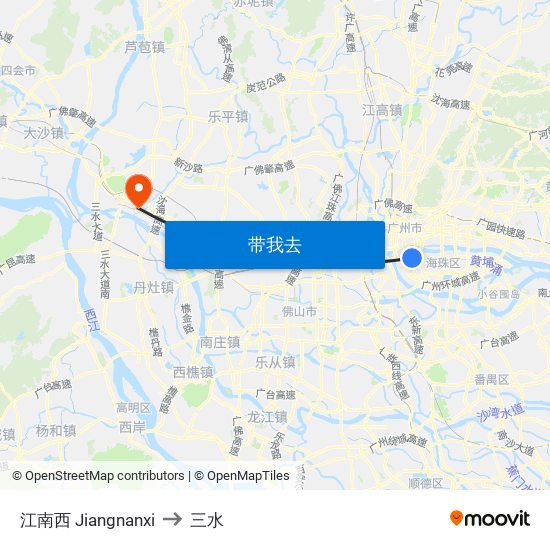 江南西 Jiangnanxi to 三水 map