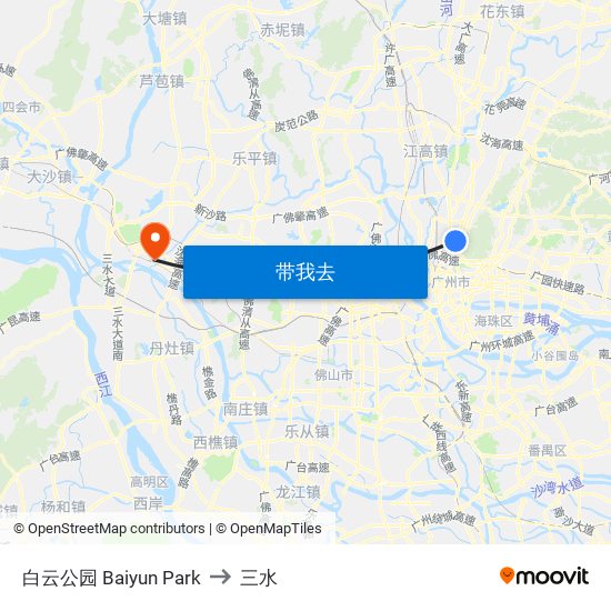 白云公园 Baiyun Park to 三水 map