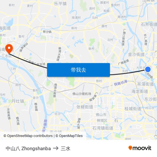 中山八 Zhongshanba to 三水 map