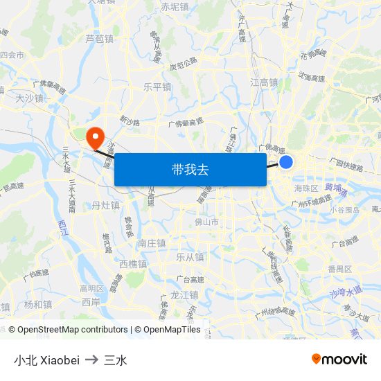 小北 Xiaobei to 三水 map