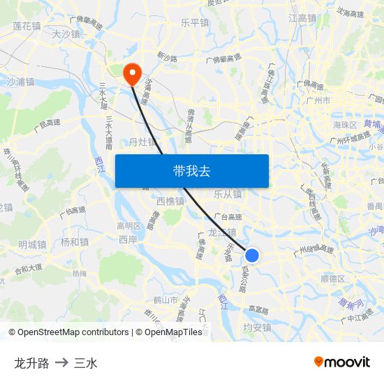 龙升路 to 三水 map